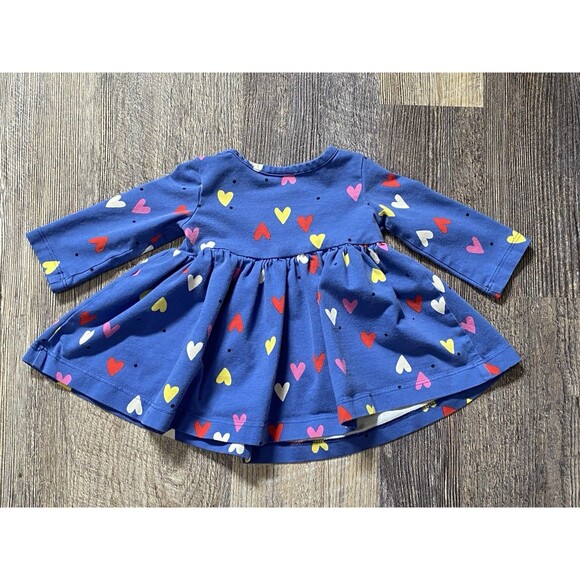 Hanna Andersson Baby Dress 0-3 Months Blue Hearts Infant Newborn Skater Dress - Picture 2 of 5